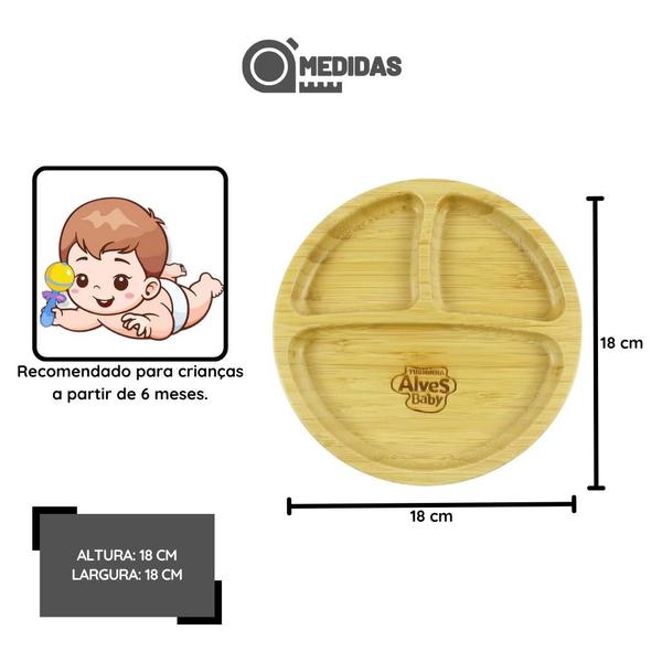 Imagem de Pratinho Infantil de Bambu Turminha Alves Baby Rosa com Ventosa