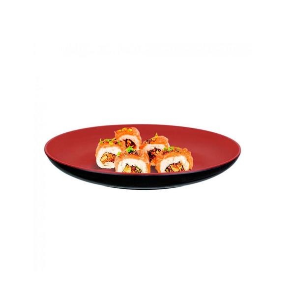 Prato 20cm Redondo Raso em Melamina/Plastico para Petiscos e Sushi Vermelho Fuxing Imagem de Prato 20cm Redondo Raso em Melamina/Plastico para Petiscos e Sushi Vermelho Fuxing