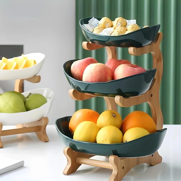 Prato de Frutas Moderno de 2/3 Camadas em Plástico - Cesta Criativa para Lanches Imagem de Prato de Frutas Moderno de 2/3 Camadas em Plástico - Cesta Criativa para Lanches