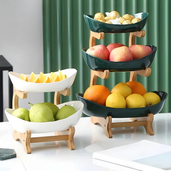 Prato de Frutas Moderno de 2/3 Camadas em Plástico - Cesta Criativa para Lanches Imagem de Prato de Frutas Moderno de 2/3 Camadas em Plástico - Cesta Criativa para Lanches