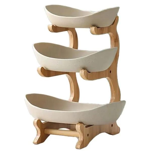 Prato de Frutas Moderno de 2/3 Camadas em Plástico - Cesta Criativa para Lanches Imagem de Prato de Frutas Moderno de 2/3 Camadas em Plástico - Cesta Criativa para Lanches