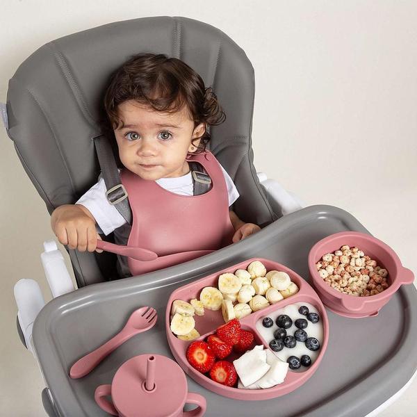 Prato de Silicone com Divisórias Piccolo Rosa - Infanti Imagem de Prato de Silicone com Divisórias Piccolo Rosa - Infanti