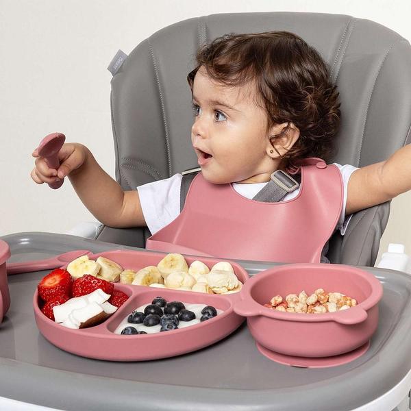 Prato de Silicone com Divisórias Piccolo Rosa - Infanti Imagem de Prato de Silicone com Divisórias Piccolo Rosa - Infanti