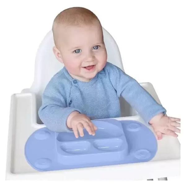 Prato de Silicone Portátil para Bebê Azul Claro - Mimo Style Imagem de Prato de Silicone Portátil para Bebê Azul Claro - Mimo Style