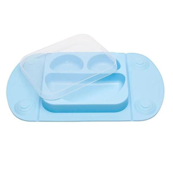 Prato De Silicone Portátil Para Bebê Azul Prático Mimo Style Imagem de Prato De Silicone Portátil Para Bebê Azul Prático Mimo Style