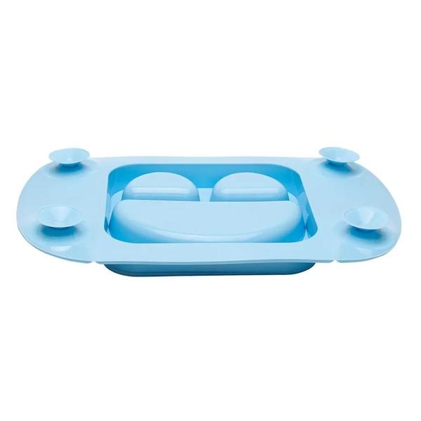 Prato De Silicone Portátil Para Bebê Azul Prático Mimo Style Imagem de Prato De Silicone Portátil Para Bebê Azul Prático Mimo Style