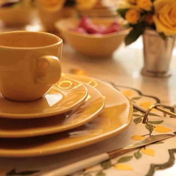 Imagem de Prato De Sobremesa Ryo Maracujá Porcelana Decorado 21,5cm Oxford Amarelo