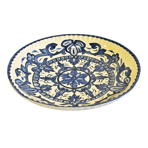 Imagem de Prato Decorativo Pintado a Mão Amarelo e Azul 33cm