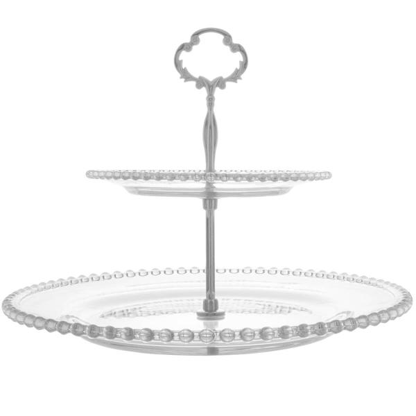 Imagem de Prato Duplo Wolff Pearl de Cristal 2 Andares Porta Doces 32cm Cupcake Petiscos Incolor