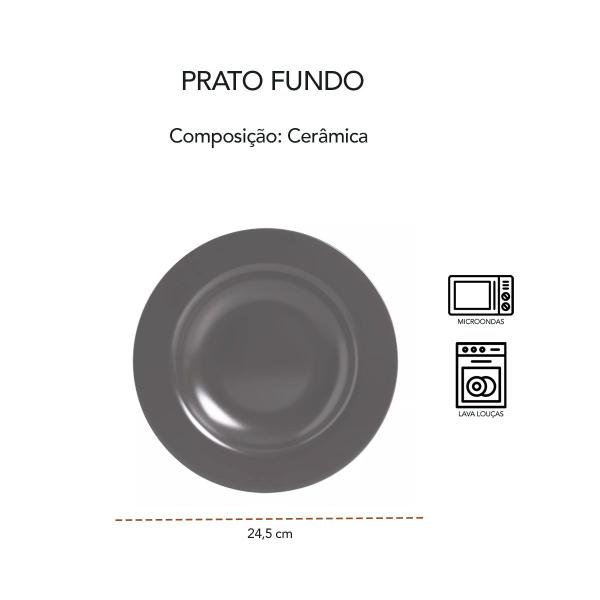 Imagem de Prato Fundo Preto Ceramica Louça Acetinado 1un