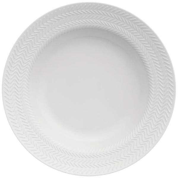 Imagem de Prato Fundo Redondo 23,5cm Porcelana Relevo Chevron Germer Branco Mesa Posta