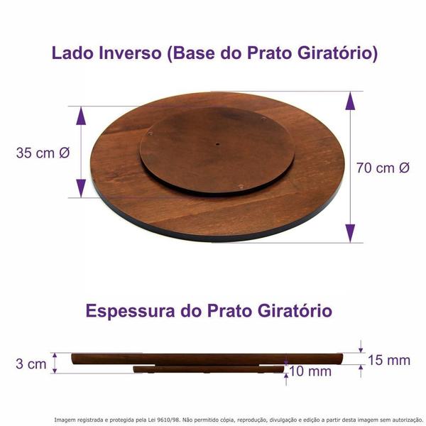 Imagem de Prato Giratório Centro De Mesa Madeira Castanho 70Cm