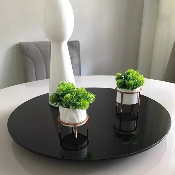 Imagem de Prato Giratório Sobrepor Centro Mesa Decorativo em MDF e vidro 45cm