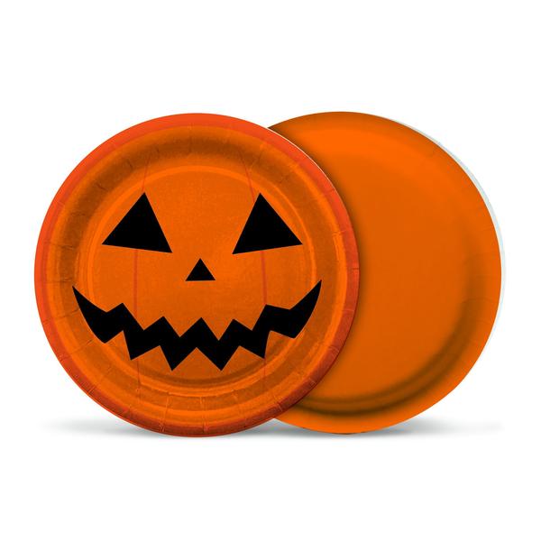 Imagem de Prato Halloween Redondo Estampa Abóbora Laranja 18cm 8 Peças