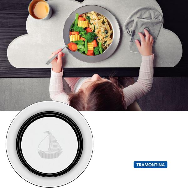 Prato Infantil Aço Inox Tramontina Le Petit Alimentação Bebê Imagem de Prato Infantil Aço Inox Tramontina Le Petit Alimentação Bebê