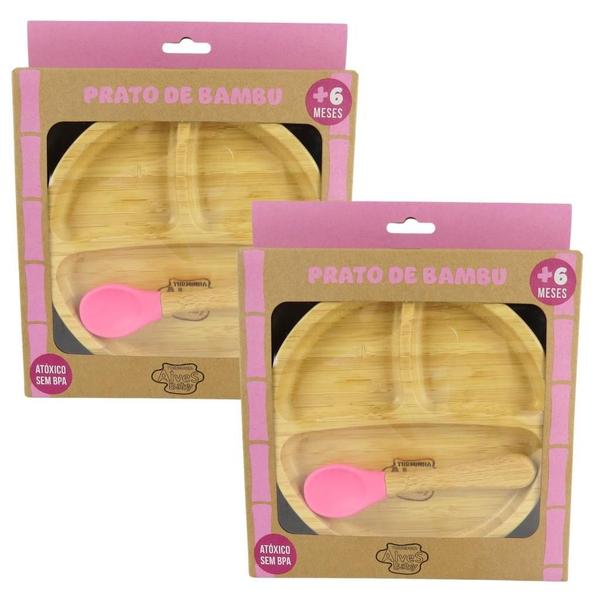 Prato Infantil De Bambu Ventosa 2Un - Turminha Alves Baby Imagem de Prato Infantil De Bambu Ventosa 2Un - Turminha Alves Baby