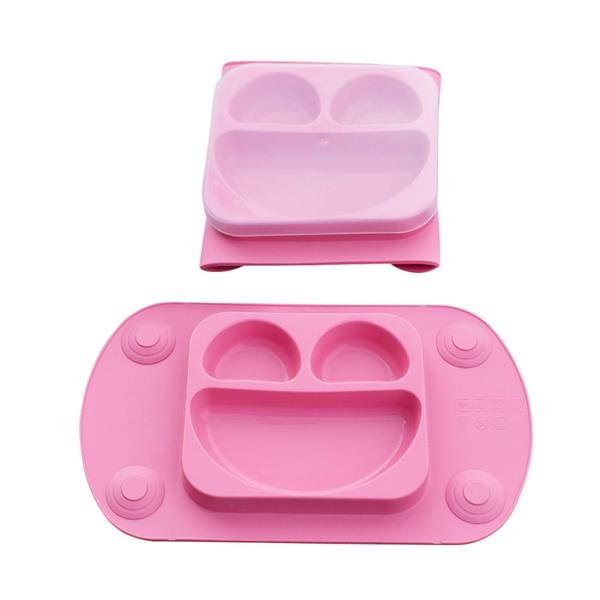 Prato Infantil Em Silicone Portátil Rosa - Bpa Free - Mimo Style Imagem de Prato Infantil Em Silicone Portátil Rosa - Bpa Free - Mimo Style