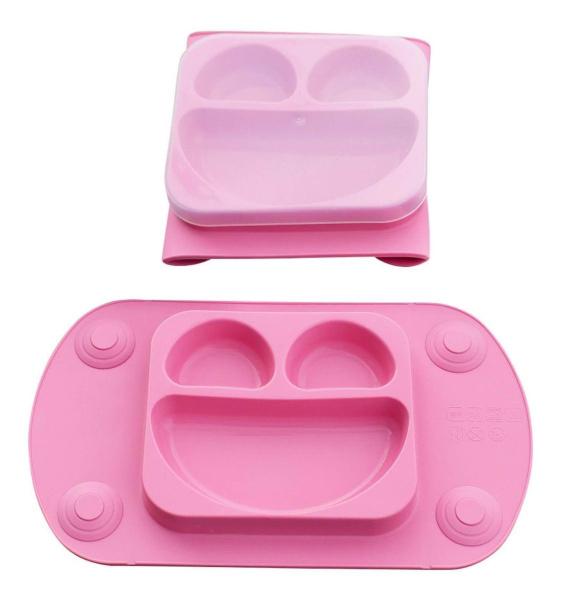 Imagem de Prato Infantil Em Silicone Portátil Rosa - Bpa Free