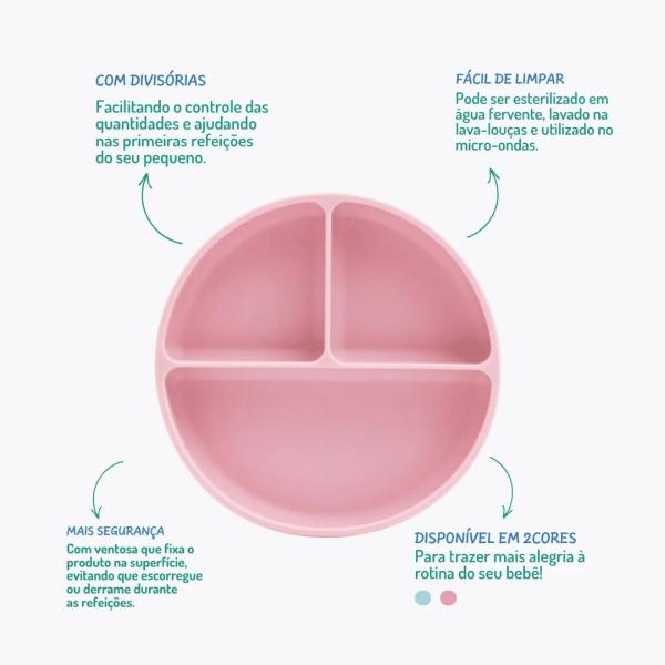 Prato Infantil Silicone com Divisórias e Ventosa Rosa - Petit Piá - Petit Pia Imagem de Prato Infantil Silicone com Divisórias e Ventosa Rosa - Petit Piá