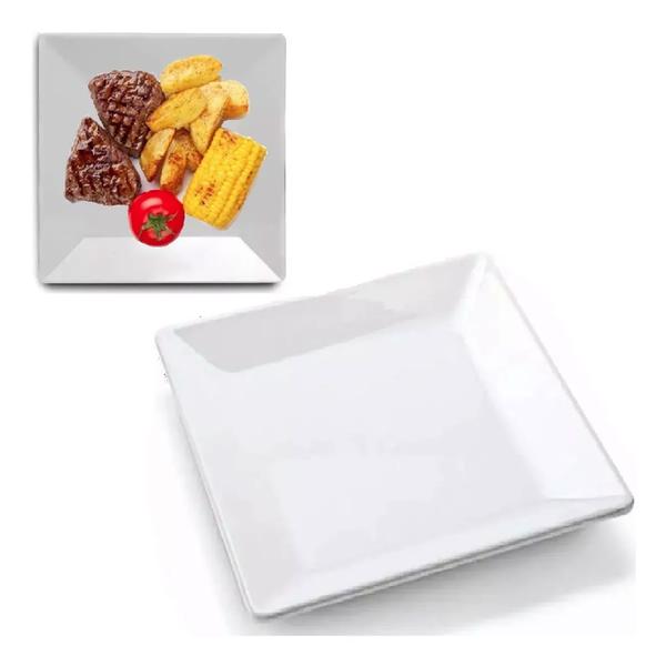 Imagem de Prato Melamine Branco Quadrado 25 Cm