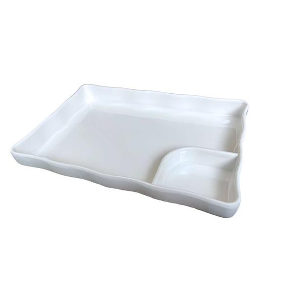 Prato para Porcoes com Divisoria 21cm em Melamina Premium Branco Bestfer Imagem de Prato para Porcoes com Divisoria 21cm em Melamina Premium Branco Bestfer