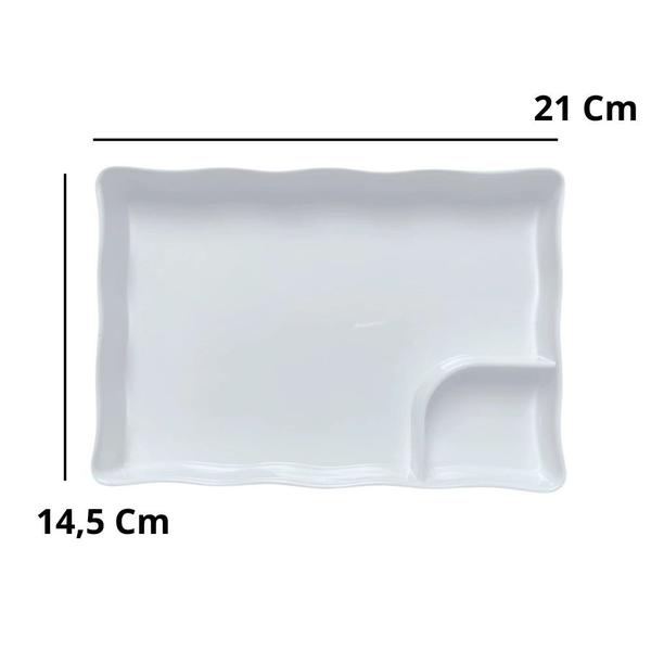 Prato para Porcoes com Divisoria 21cm em Melamina Premium Branco Bestfer Imagem de Prato para Porcoes com Divisoria 21cm em Melamina Premium Branco Bestfer