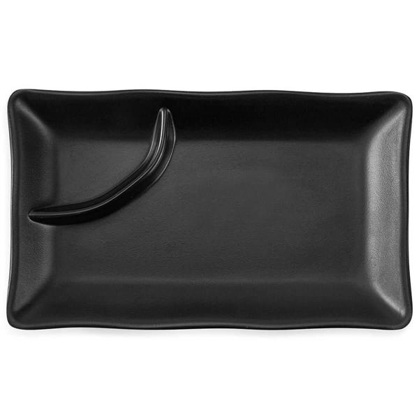 Imagem de Prato para Sushi Sashimi Com Porta Shoyu 19x12cm Melamina Preto Comida Japonesa