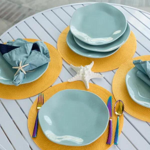 Imagem de Prato Porcelana Sobremesa Rustico Ryo Blue Bay Decorado 21,5cm Oxford