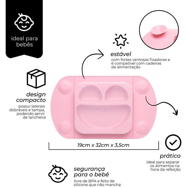 Imagem de Prato Portátil De Silicone Para Bebê Rosa Prático Mimo Style