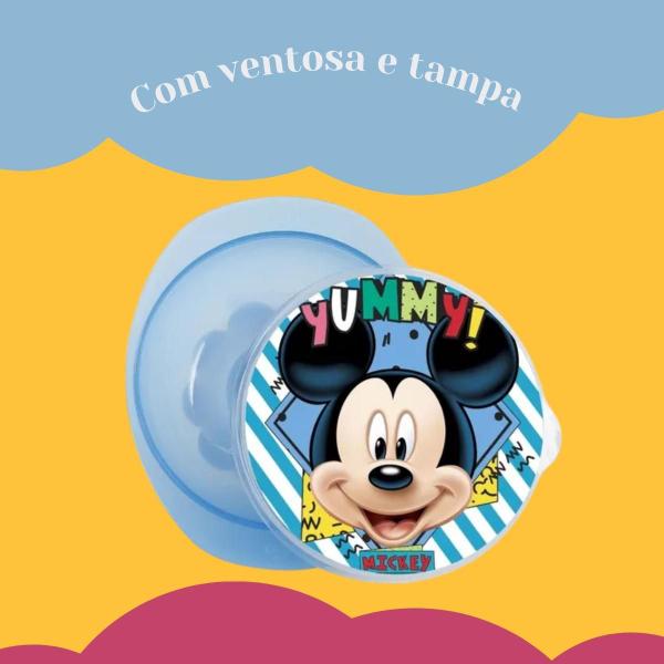 Imagem de Prato Pote Bowl Com Ventosa e Tampa Mickey Alimentação Azul Infantil Decorado Baby Go - 01416