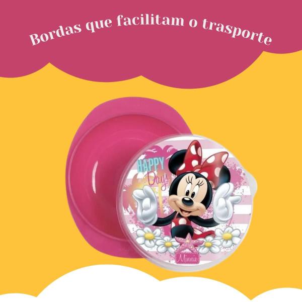 Imagem de Prato Pote Bowl Com Ventosa e Tampa Minnie Rosa Decorado Baby Go - 01423