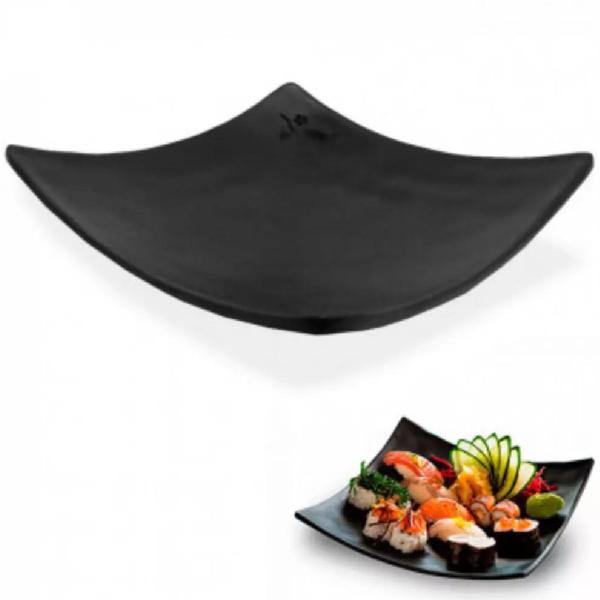 Imagem de Prato Preto Oriental Sushi Quadrado 15cm Restaurante Japones