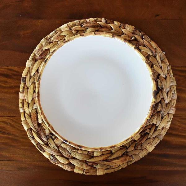 Imagem de Prato Raso Branco com Borda de Bambu 27cm 1ª Linha Scalla