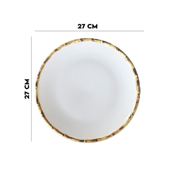 Imagem de Prato Raso Branco com Borda de Bambu 27cm 1ª Linha Scalla