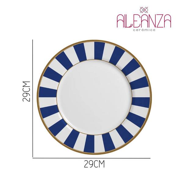 Imagem de Prato Raso Cerâmica Listras Stripe Azul 1Linha Alleanza