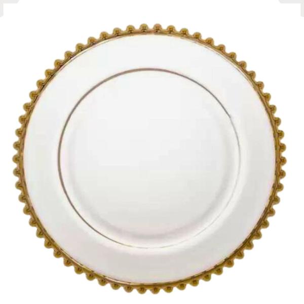 Prato Raso de Cristal com Borda Dourada Pearl 28cm 6un Wolff Imagem de Prato Raso de Cristal com Borda Dourada Pearl 28cm 6un Wolff