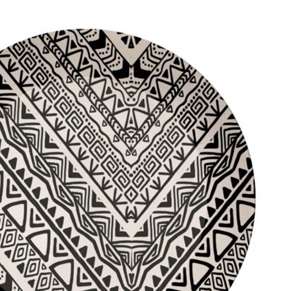 Imagem de Prato Raso de Mesa Refeicao em Fibra de Bambu 25cm Material Ecologico Desenho Etnico Preto e Branco