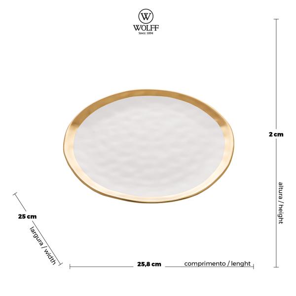 Imagem de Prato Raso de Porcelana Branco e Dourado Dubai 25 CM- WOLFF