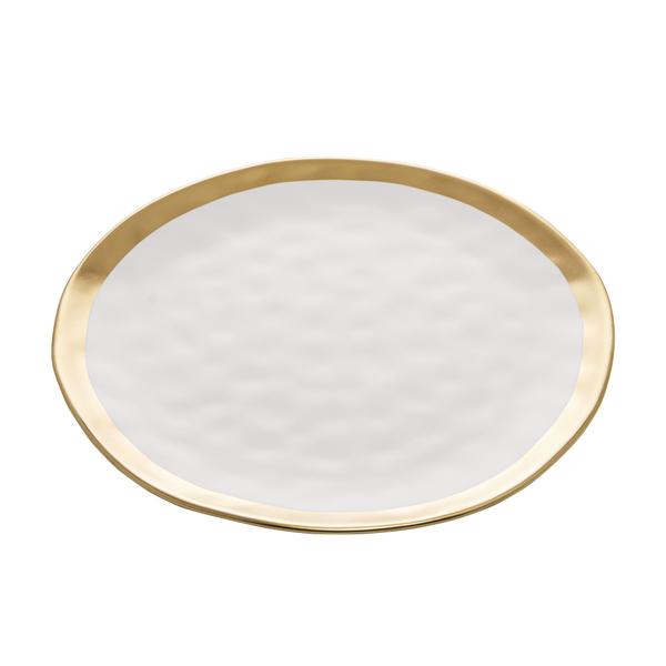 Imagem de Prato Raso de Porcelana Branco e Dourado Dubai 25 CM- WOLFF