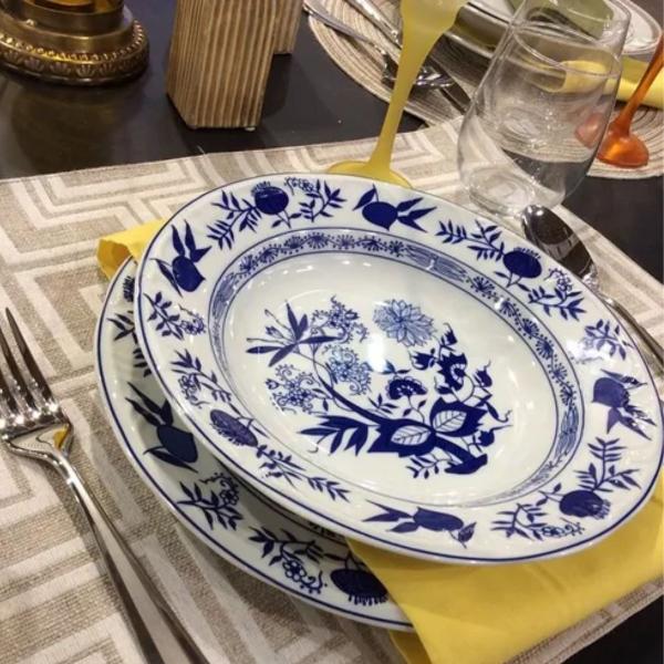 Prato Raso e Fundo 12pç Cebolinha Porcelana Schmidt Imagem de Prato Raso e Fundo 12pç Cebolinha Porcelana Schmidt
