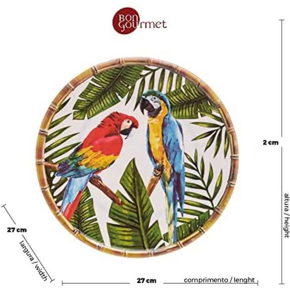 Prato Raso Melamina Bambu Pássaros 27cm - Bon Gourmet Imagem de Prato Raso Melamina Bambu Pássaros 27cm