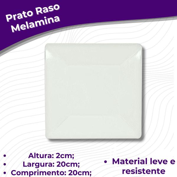 Imagem de Prato Raso Quadrado Branco de Melamina 20cm Leve Resistente - Bestfer