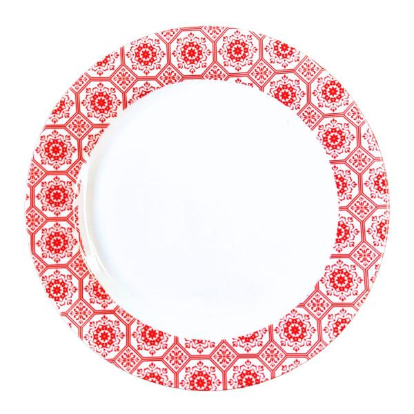 Imagem de Prato Raso Refeição Buffet Decorado Melamina 25cm Vermelho