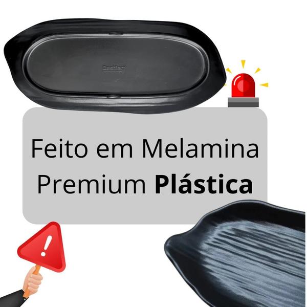 Imagem de Prato Travessa em Formato de Folha Kanpai Preto para Restaurante Japones Sushi Melamina Premium  Bestfer 