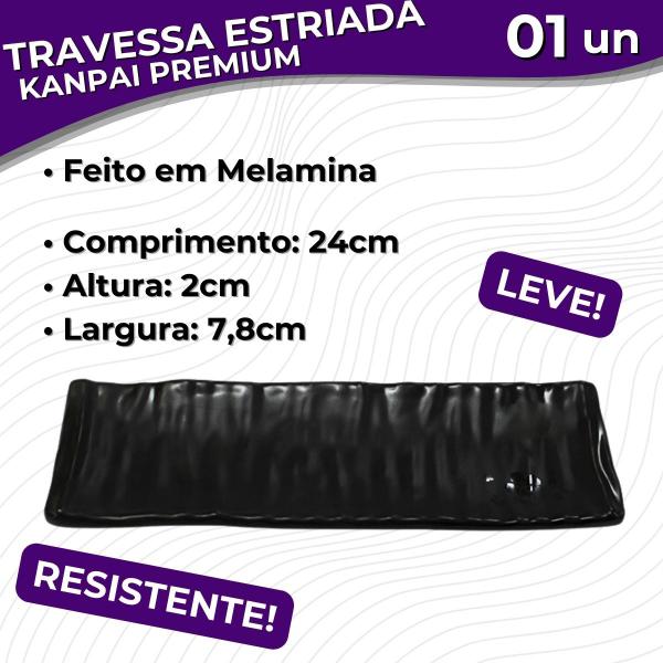 Imagem de Prato Travessa Estriada Kanpai Premium Preto de Melamina 24cm Comida Japonesa Sushi - Bestfer