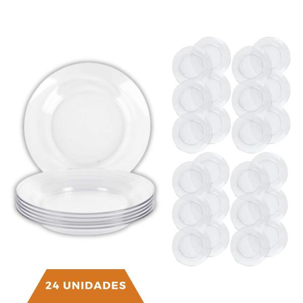 Imagem de Pratos 22cm Fundo de Vidro Transparentes 24 unidades