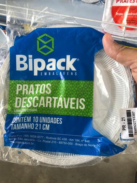 Imagem de Pratos brancos descartáveis 21 cm bipack / totalplast / zettapack pct c/100