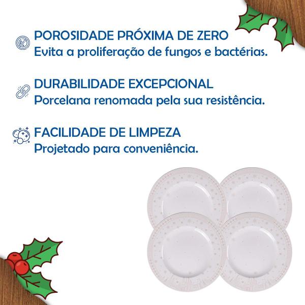 Imagem de Pratos de Natal Boas Festas 21 cm Jogo de Pratos Sobremesa Tramontina em Porcelana Decorada 6 Peças