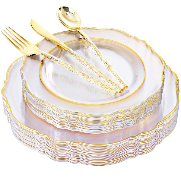 Imagem de Pratos de plástico Liacere Clear Gold 150 unidades para casamento x30