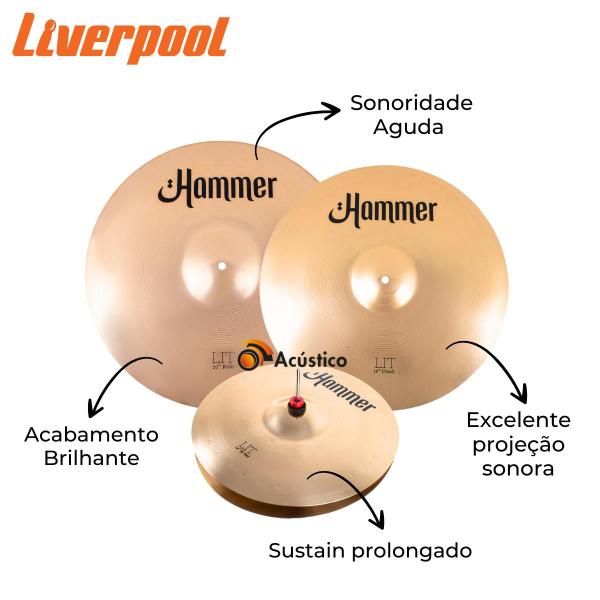 Imagem de Pratos Liverpool Hammer Lit Hi-hat 14” Crash 18” Ride 20” B20